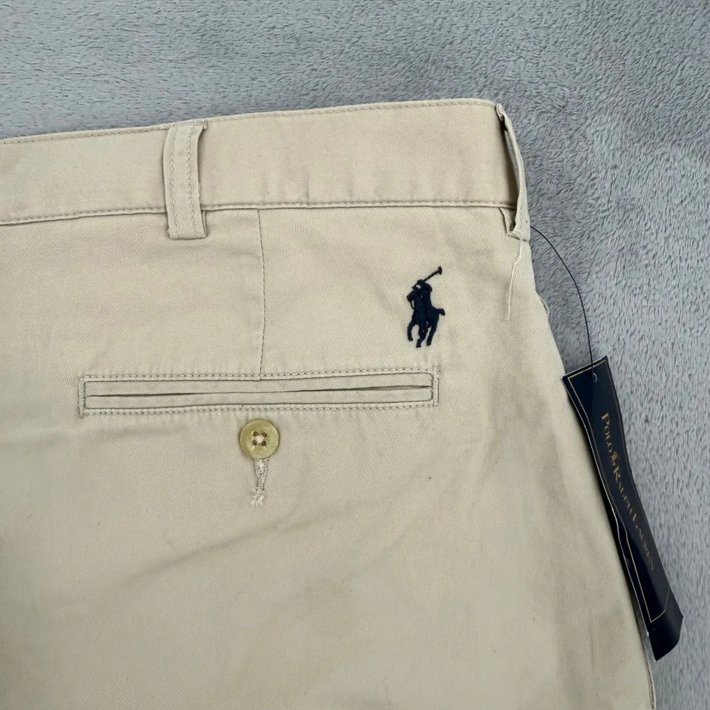 Polo Ralph Lauren Tyler Short Mens Tan Khaki Pleated 100% Cotton Twill Size 42‎